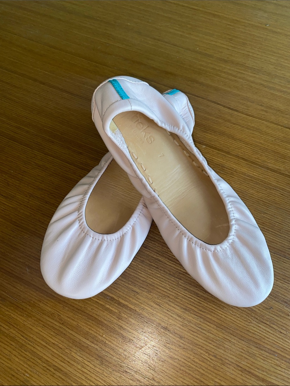 Tieks by Gavrieli Ballerina Pink Ballet Flats Teal Accent and Sole 7 - Picture 2 of 6